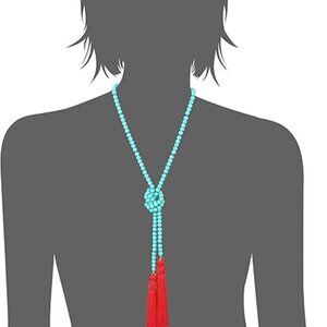 Kenneth Jay Lane Turquoise Bead Red Tassel Strand Wrap Necklace